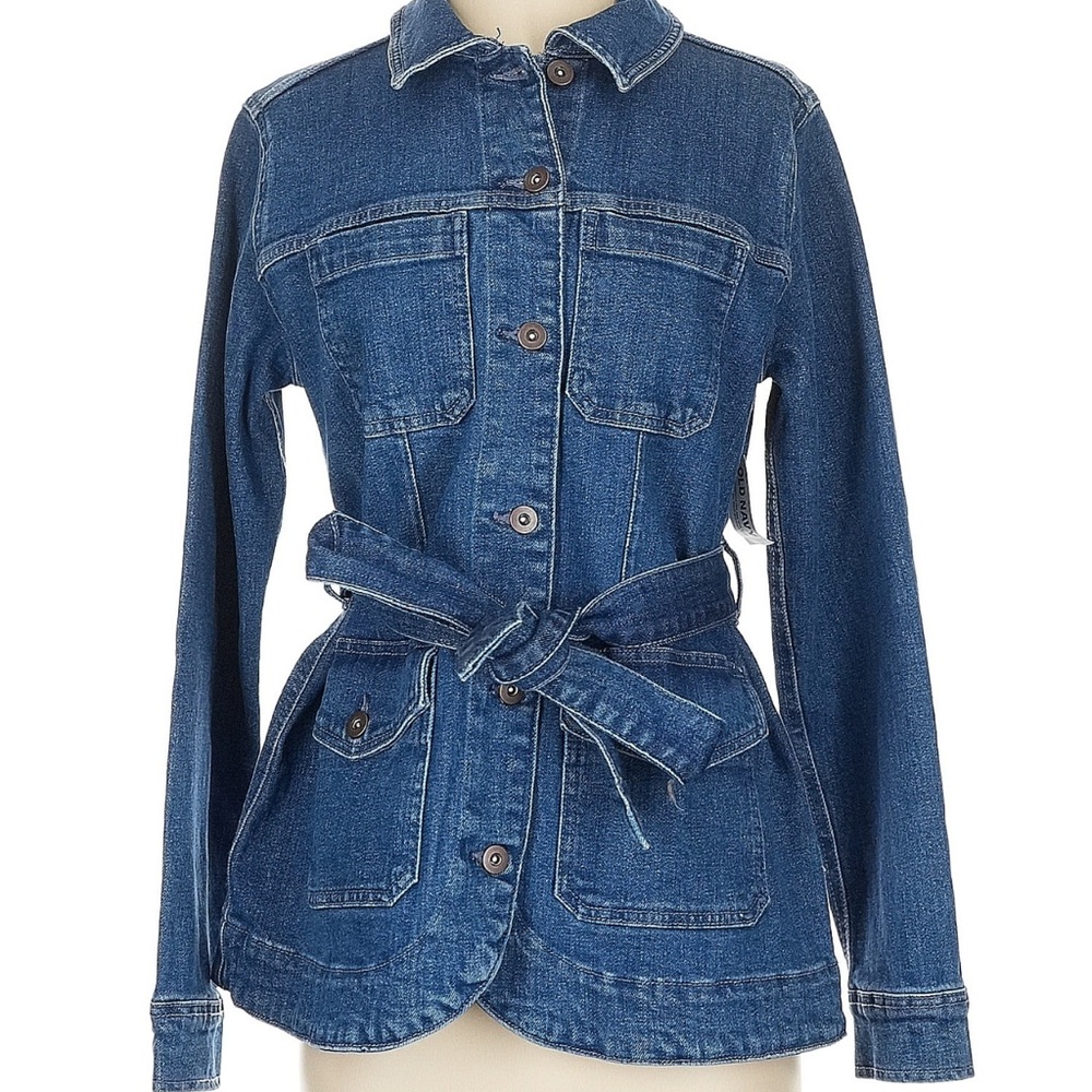 Old Navy Tie Wait Belted Utility Denim Jean Jacket Small NEW